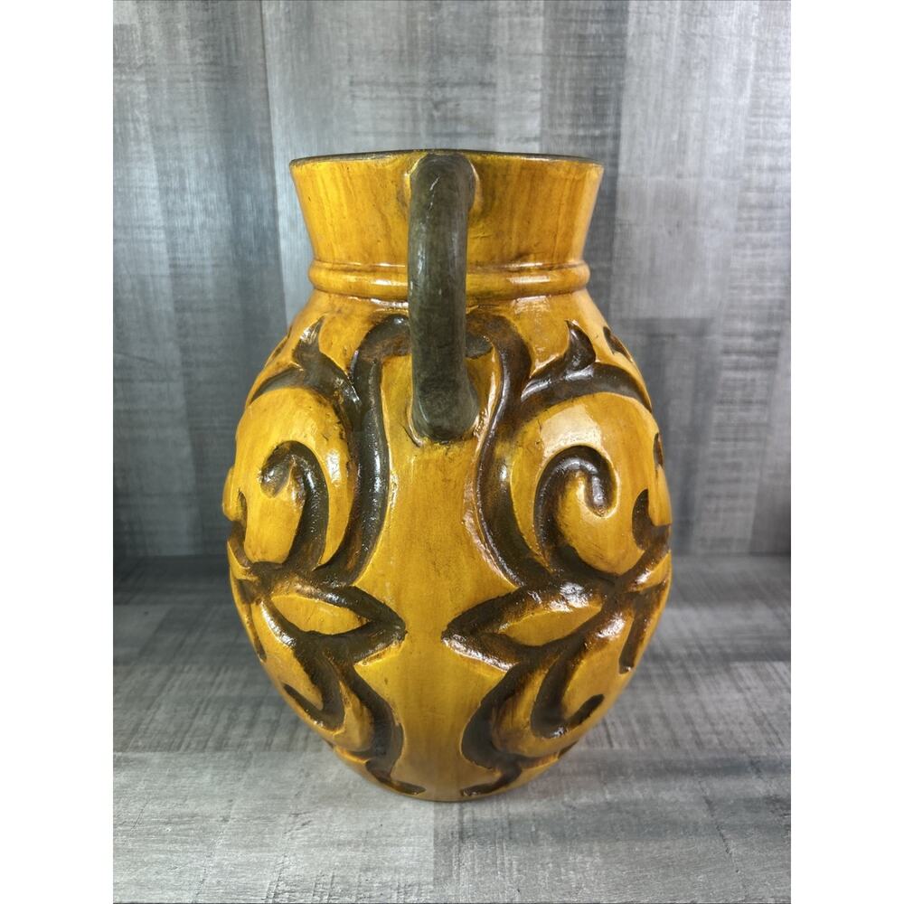 VTG Clay Pottery WATER BASIN Handmade Hand Painted sunburst Pottery Art Heavy - Picture 6 of 10